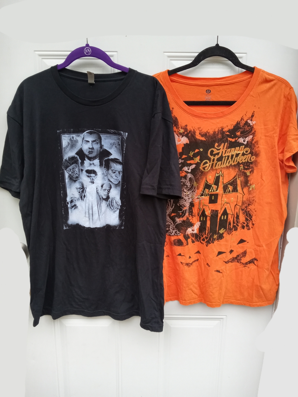 Halloween Graphic T-Shirts Orange Womens 2X Black w/ Glow-in-the-Dark Men's XL